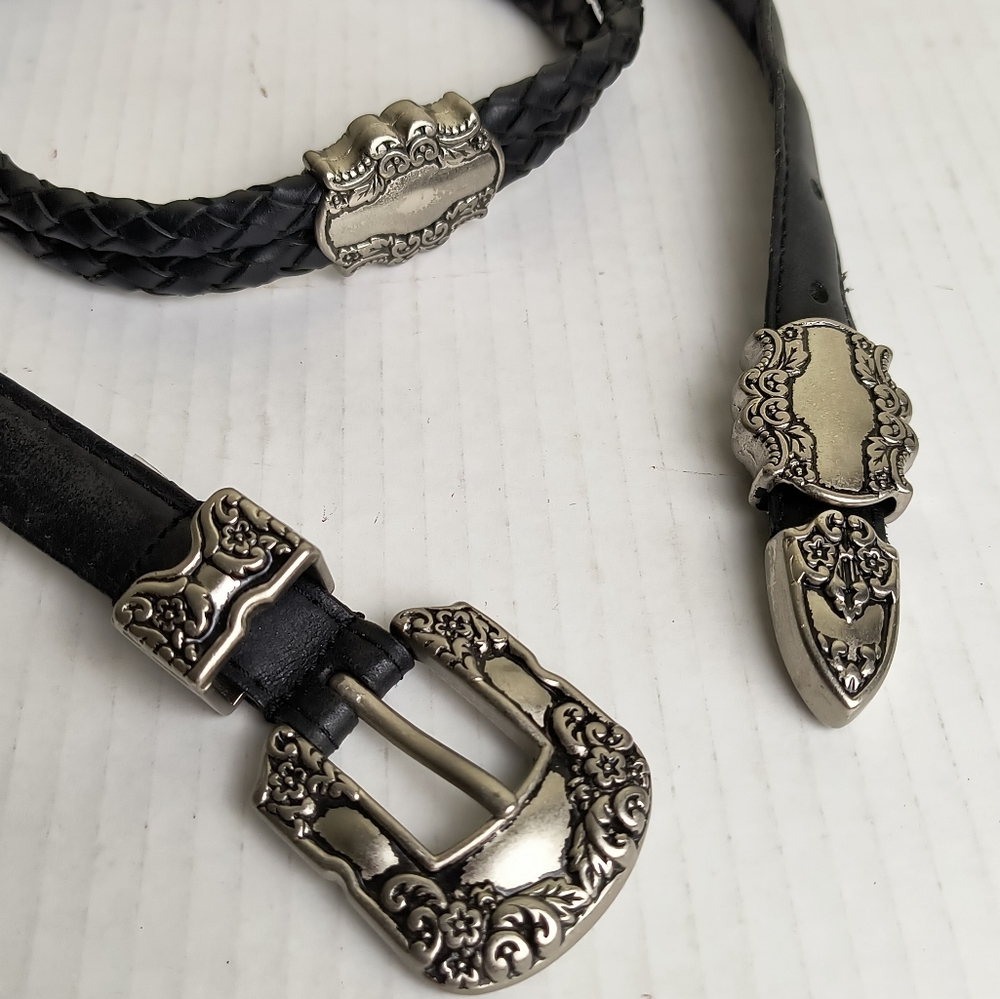 Woolrich Western Concho Black Braided Belt with Silver Buckle Size L - Picture 4 of 14